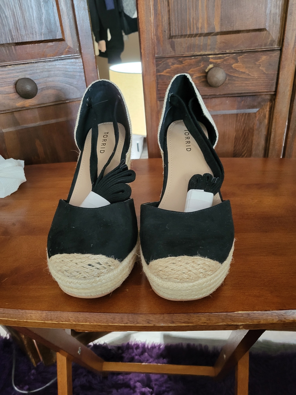 Torrid Black Espadrille Wedge Ankle-Tie Pumps